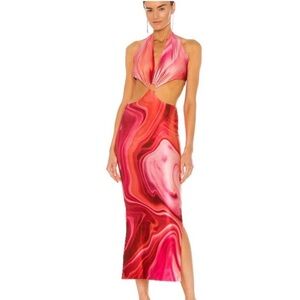 Farai London Vibrant Pink Swirl Backless Dress, size S